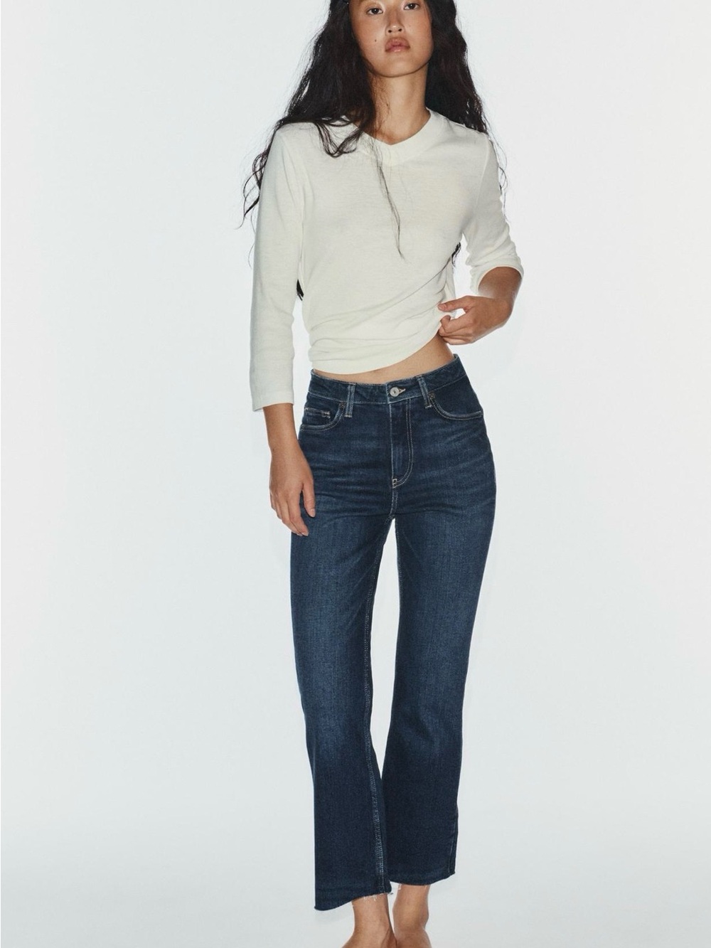 Zara Dark Indigo Flare Wide-Leg Jeans